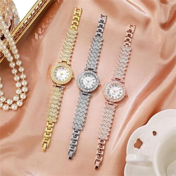 Crystal-Accented Bracelet Watches– Elegant Rose Gold, Gold, and Silver Tone Trio - Picture 6 of 7